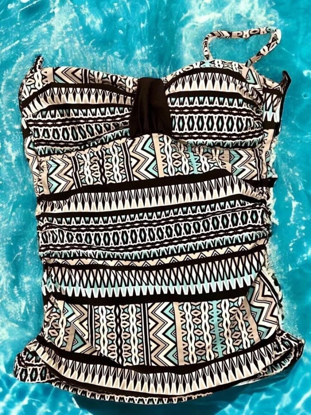 KENNETH COLE Swimsuit Multi Colored Tankini Top Ruched Bandeau Size Small